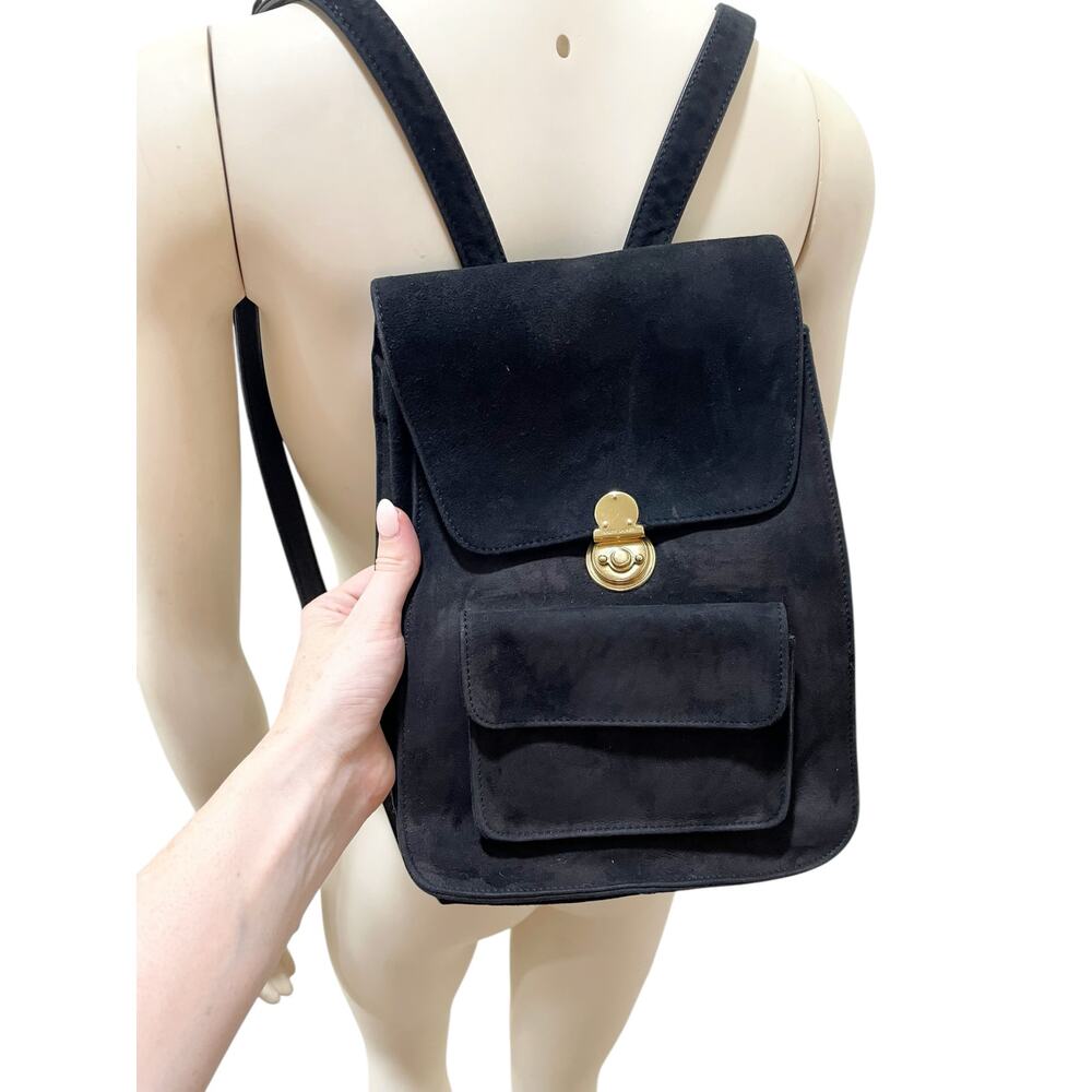 Ralph Lauren Suede Backpack with Gold Lock Vintage Rare - Picture 4 of 13
